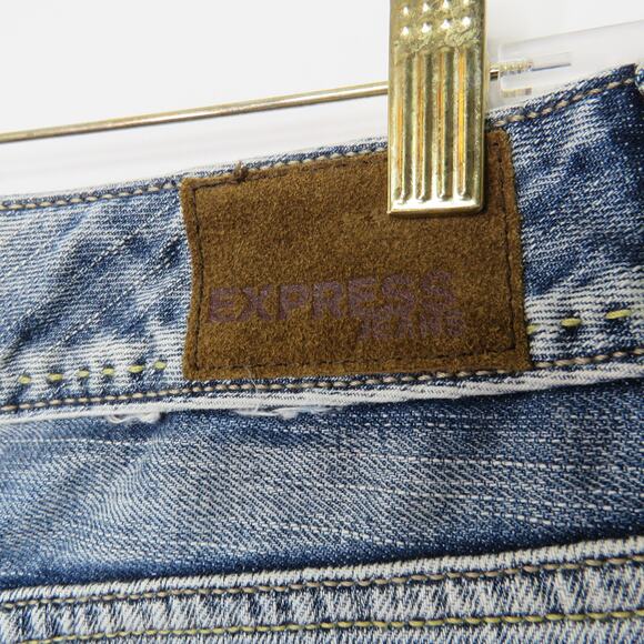 Y2k Express Jean Mini Skirt Frayed Hem Demi Micro Skirt Size 8 30" - Picture 5 of 5